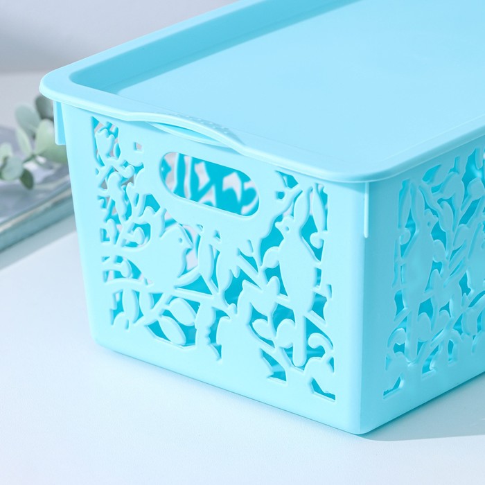 Корзина для хранения с крышкой 29х17.5х12 см "Птицы", цвета МИКС