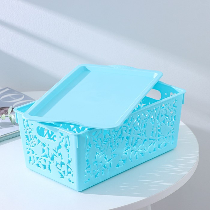 Корзина для хранения с крышкой 29х17.5х12 см "Птицы", цвета МИКС