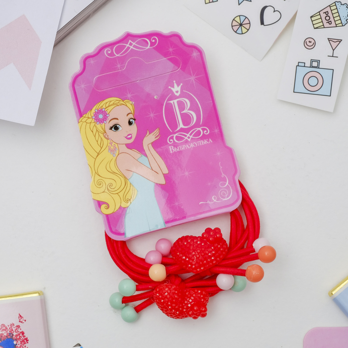 Резинка для волос "Задоринка" (цена за пару) сахарные сердечки, красная