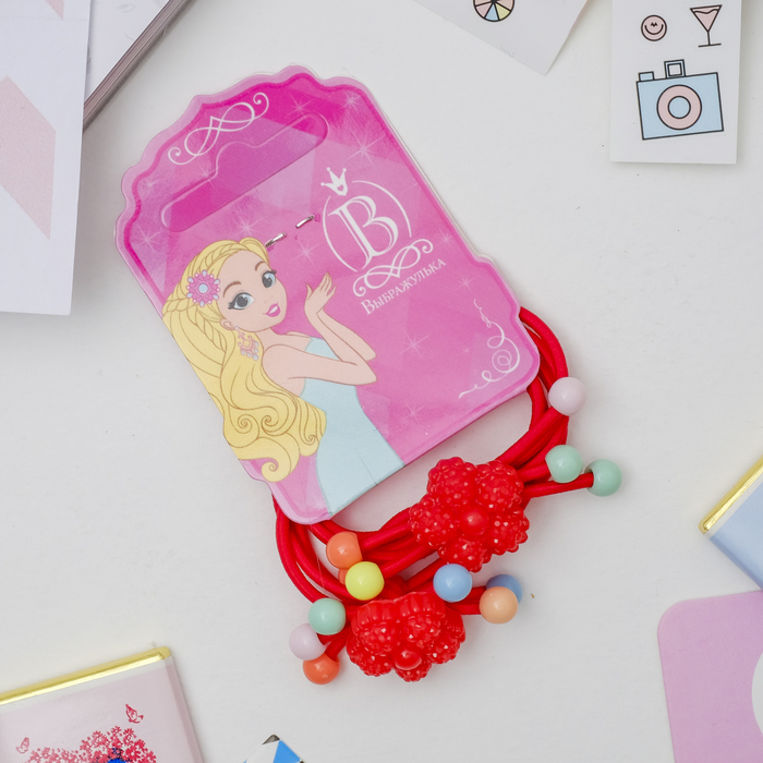 Резинка для волос "Задоринка" (цена за пару) сахарные цветочки, красная