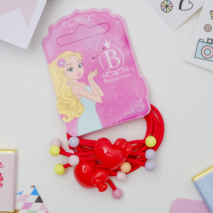 Резинка для волос "Задоринка" (цена за пару) сердечки, красная