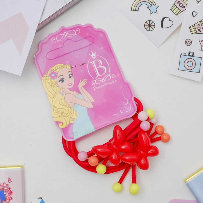 Резинка для волос "Задоринка" (цена за пару) бабочки, красная