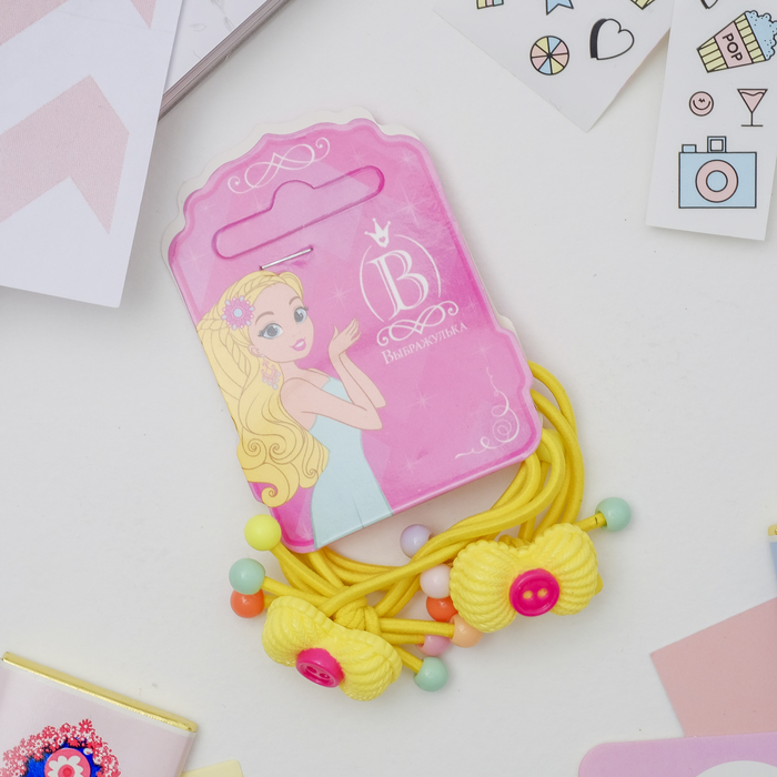 Резинка для волос "Очаровашка" (цена за пару) бантики с пуговками, жёлтый