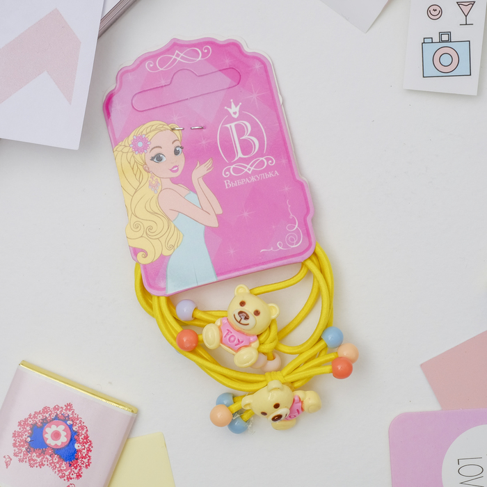 Резинка для волос "Очаровашка" (цена за пару) медвежата, жёлтый