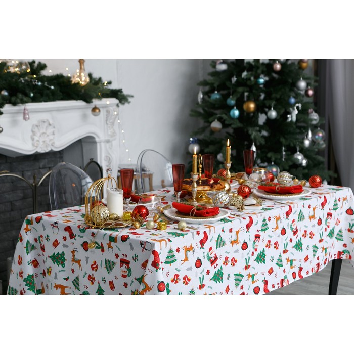 Скатерть "Рождественские Елочки" 180х144 см, 100% хлопок, 164 г/м2