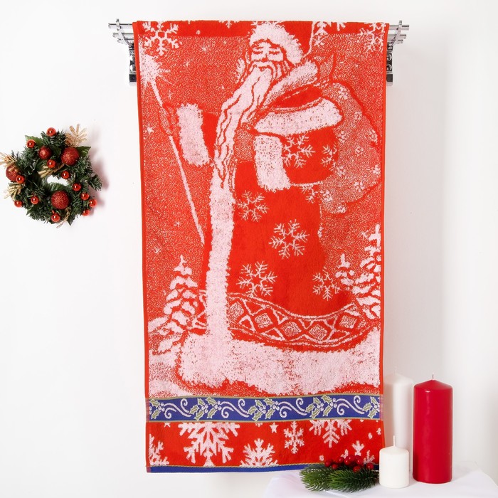 Полотенце махровое "Holiday comes to us" ПЛ-2602-349,, красный 50х90 см хл100% 420 гр/м