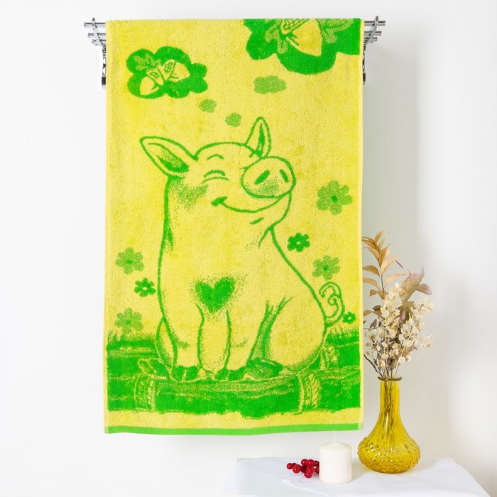 Полотенце махровое "Lucky pig" ПЛ-2602-3498, зеленый 50х90 см хл100% 420 гр/м