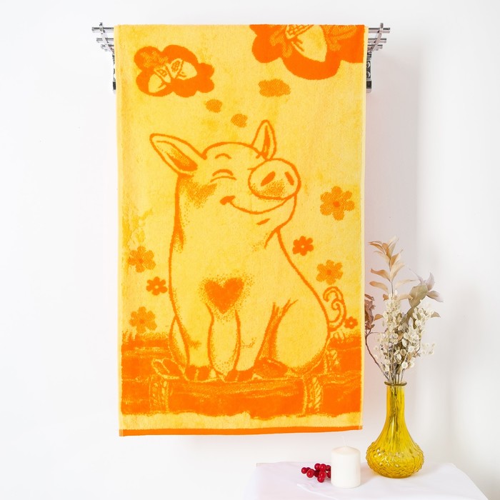 Полотенце махровое "Lucky pig" ПЛ-2602-3498, оранжевый 50х90 см хл100% 420 гр/м