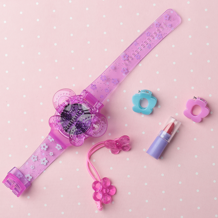 Набор косметики для девочки блеск д/губ,помада,резинка для волос,заколки для волос  2шт.