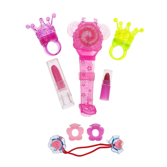 Набор косметики для девочки блеск д/губ,помада 2шт,резинка для волос,заколки 2шт.