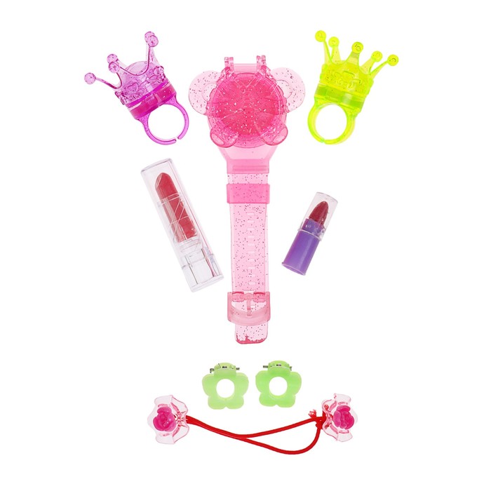 Набор косметики для девочки блеск д/губ,помада 2шт,резинка для волос,заколки 2шт.