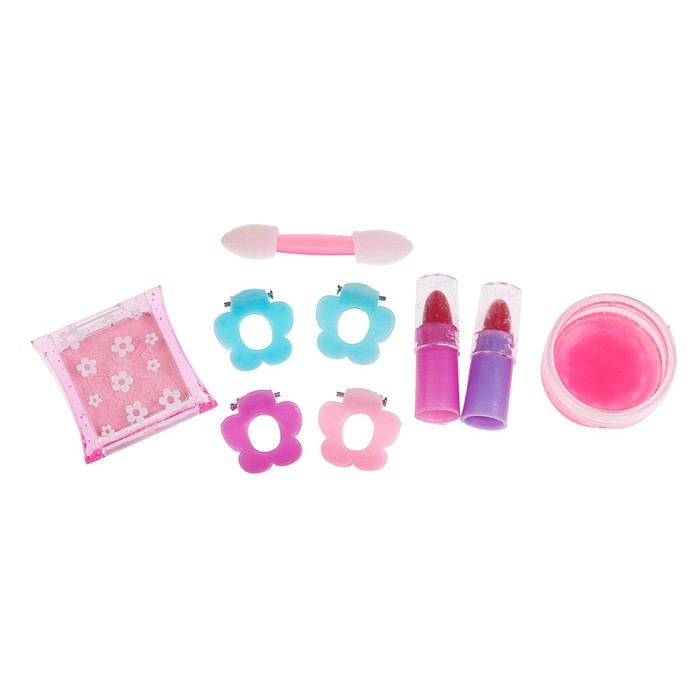 Набор косметики для девочки,тени,блеск д/губ,помада 2 шт,заколки для волос 4шт.аппликатор.