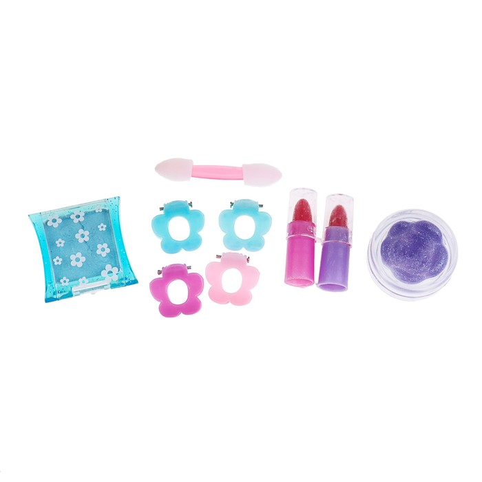 Набор косметики для девочки,тени,блеск д/губ,помада 2 шт,заколки для волос 4шт.аппликатор.