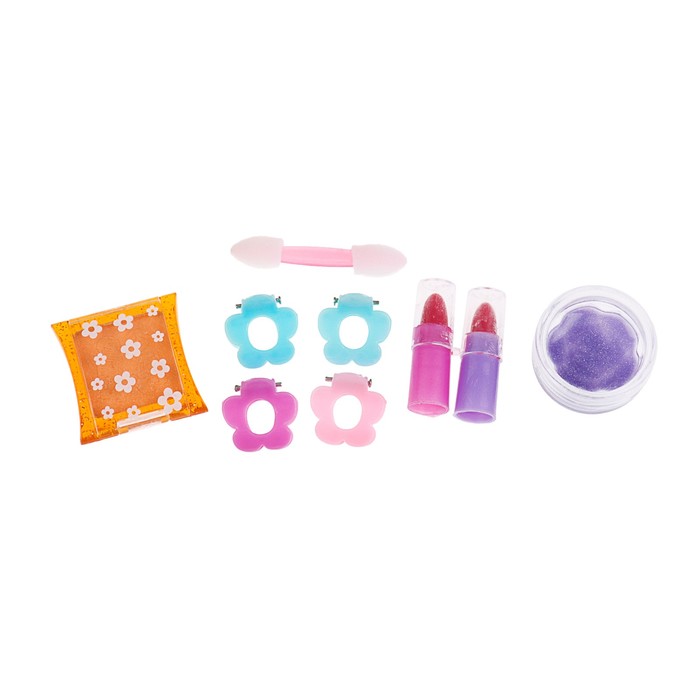 Набор косметики для девочки,тени,блеск д/губ,помада 2 шт,заколки для волос 4шт.аппликатор.