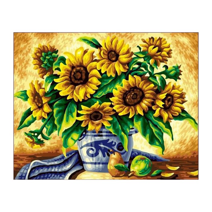 Картина стразами "Жёлтые подсолнухи в синей вазе"