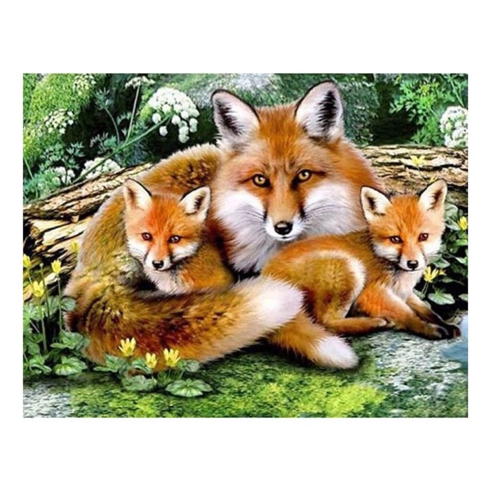 Картина стразами "Лиса с лисятами"