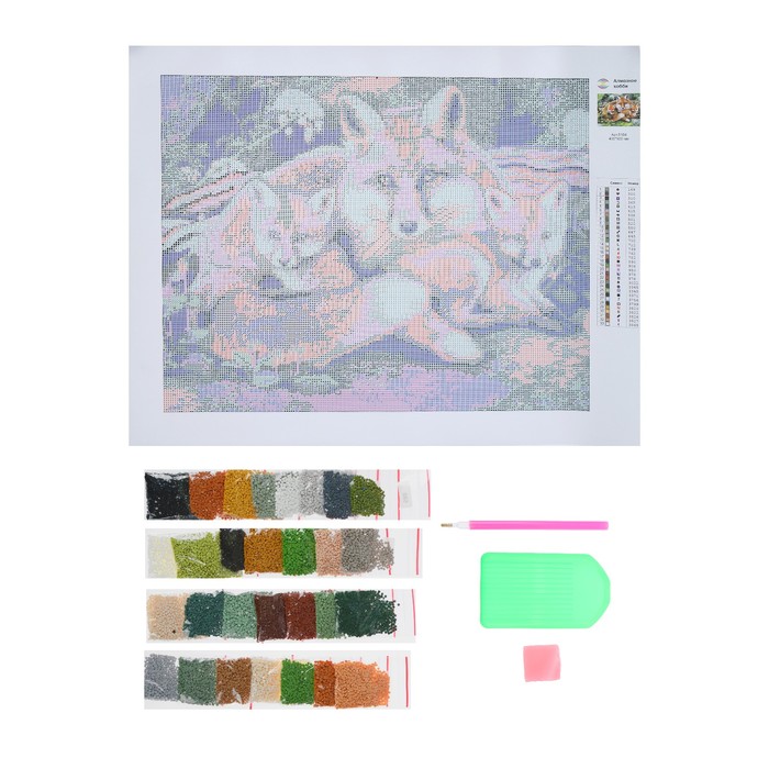 Картина стразами "Лиса с лисятами"