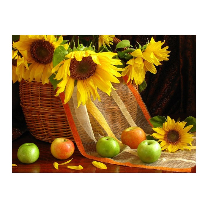 Картина стразами "Подсолнухи и яблоки"
