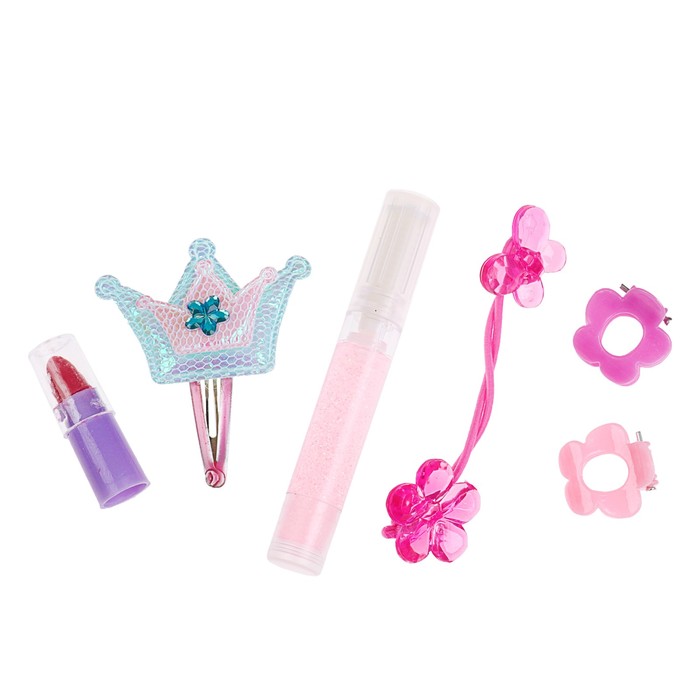 Набор косметики для девочки блеск д/губ,помада,резинка для волос,заколки для волос 3шт.