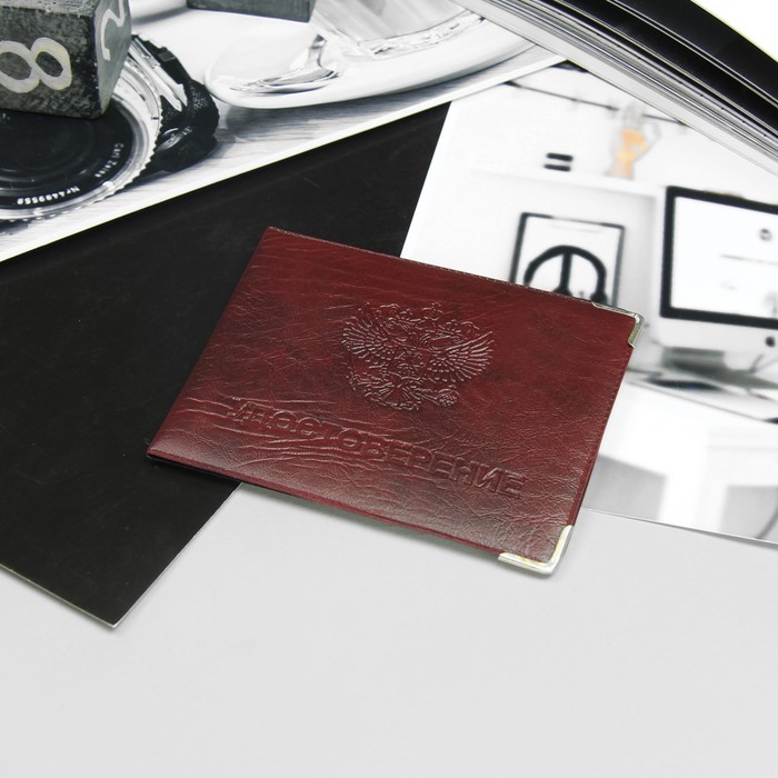 Обложка для удостоверения, герб, тиснение, 2 уголка, МИКС