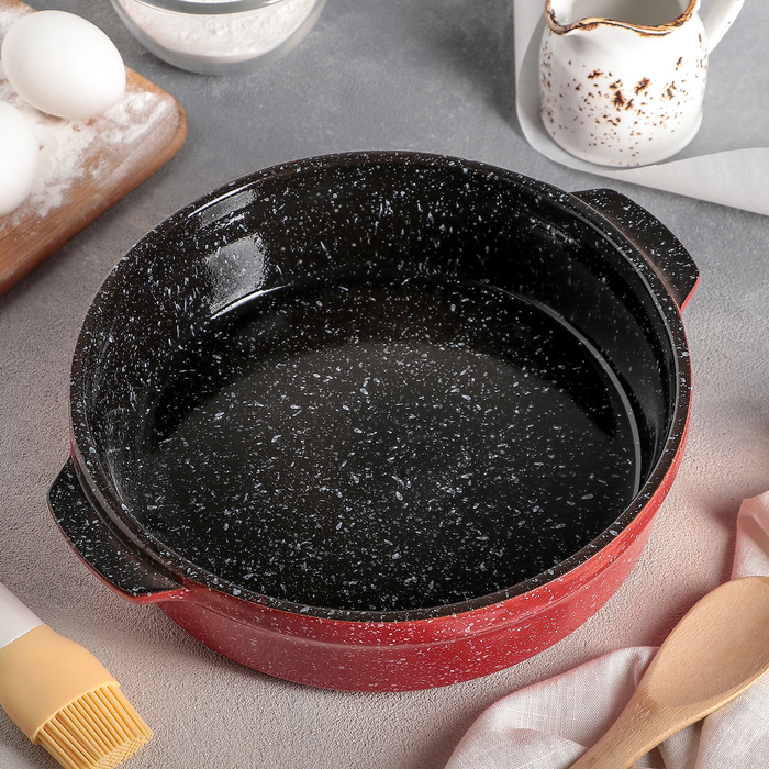 Форма для запекания с ручками "Красный мрамор" 2 л, d=22 см