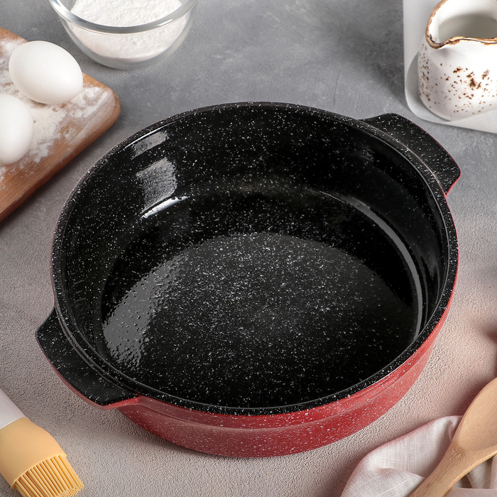 Форма для запекания с ручками "Красный мрамор" 3 л, d=26 см