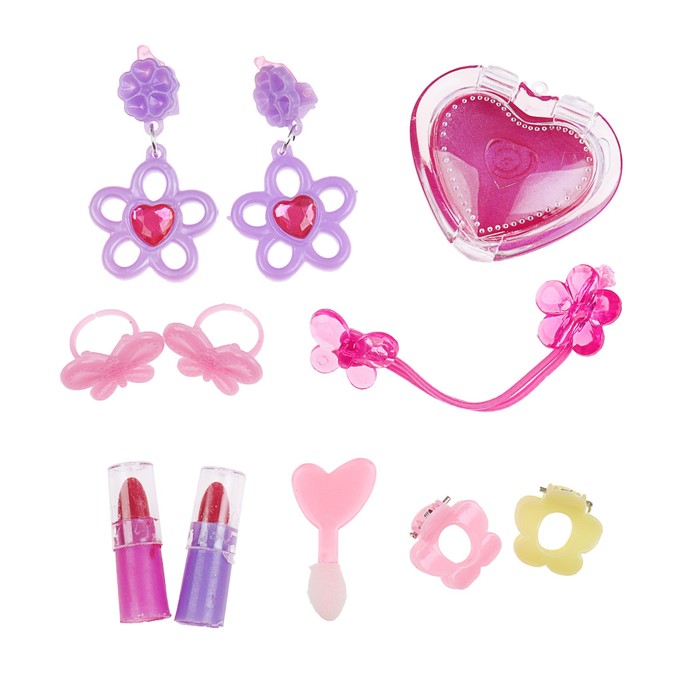 Набор косметики для девочки блеск д/губ,помада,резинка,заколки 2шт.кольцо,серьги,аппликатор.