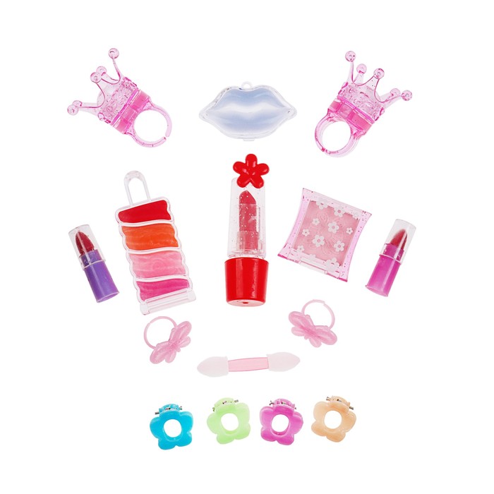 Набор косметики для девочки блеск д/губ 4шт,помада 2шт,тени 2шт,заколки 4шт,аппликатор.кольцо