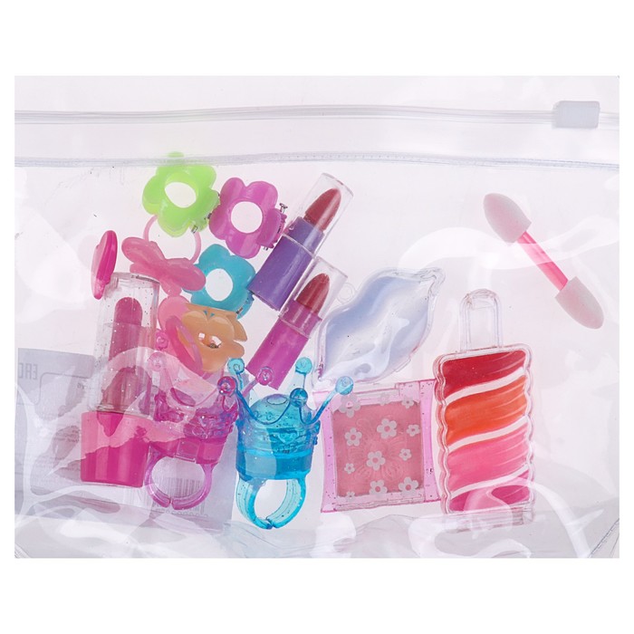 Набор косметики для девочки блеск д/губ 4шт,помада 2шт,тени 2шт,заколки 4шт,аппликатор.кольцо