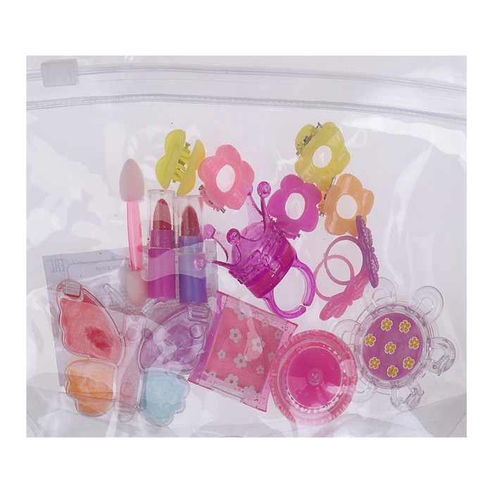 Набор косметики для девочки блеск д/губ 4шт,помада 2шт,тени,заколки 5шт,аппликатор.кольцо 2шт