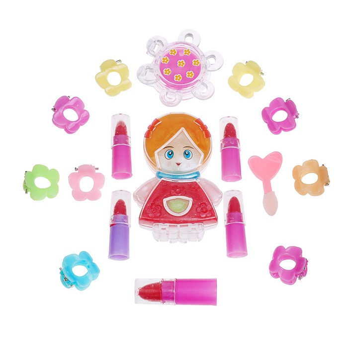 Набор косметики для девочки блеск д/губ 2 шт,помада 5шт,заколки 10шт.аппликатор.