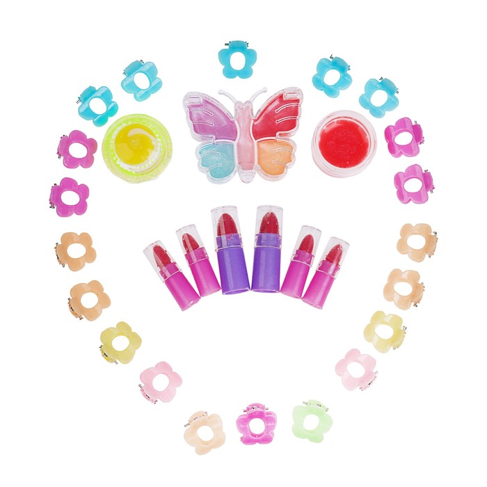 Набор косметики для девочки блеск д/губ 3 шт,помада 6шт,заколки 20шт.аппликатор.