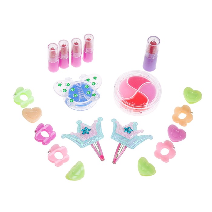 Набор косметики для девочки блеск д/губ 2 шт,помада 4шт,заколки 12шт.