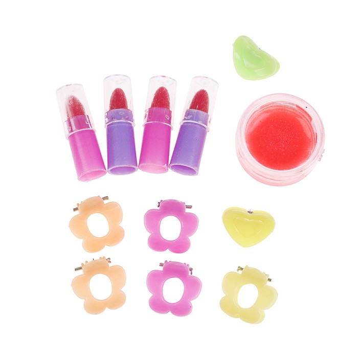 Набор косметики для девочки блеск д/губ,помада 4шт,заколки 7шт.