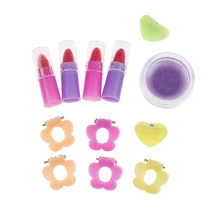 Набор косметики для девочки блеск д/губ,помада 4шт,заколки 7шт.