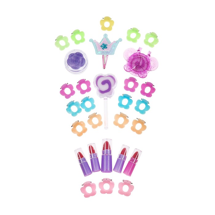 Набор косметики для девочки блеск д/губ 3 шт,помада 5шт,заколки 21шт.