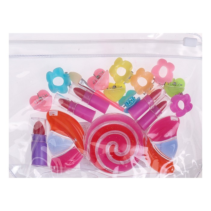 Набор косметики для девочки блеск д/губ ,помада 5шт,заколки 10шт.аппликатор