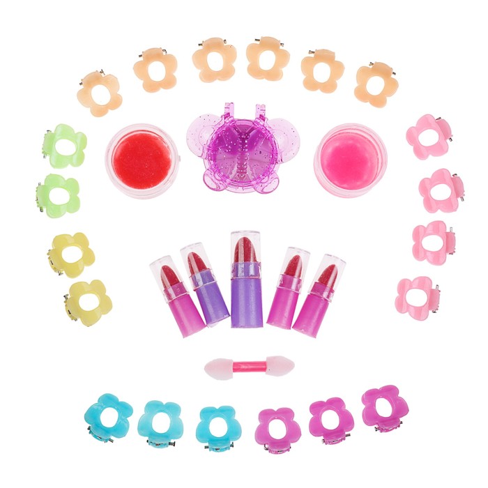 Набор косметики для девочки блеск д/губ 3шт,помада 5шт,заколки 20шт.аппликатор.