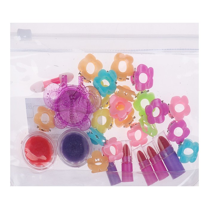 Набор косметики для девочки блеск д/губ 3шт,помада 5шт,заколки 20шт.аппликатор.