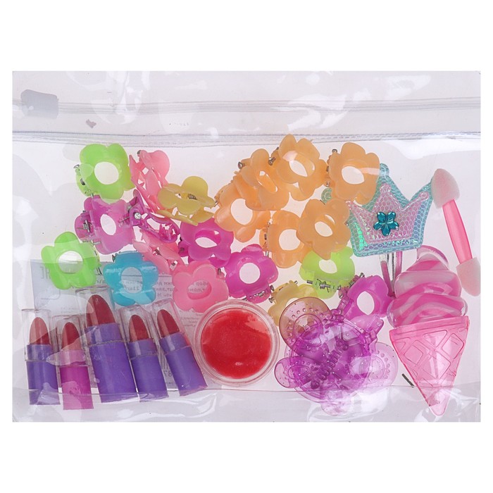 Набор косметики для девочки блеск д/губ 3шт,помада 5шт,заколки 21шт.аппликатор.