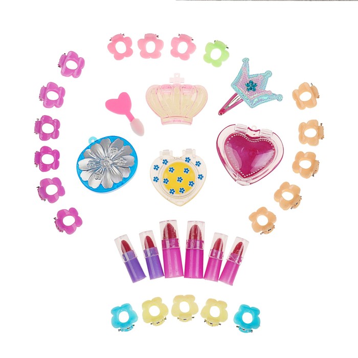 Набор косметики для девочки МИКС блеск д/губ 4шт,помада 6шт,заколки 21шт.аппликатор.