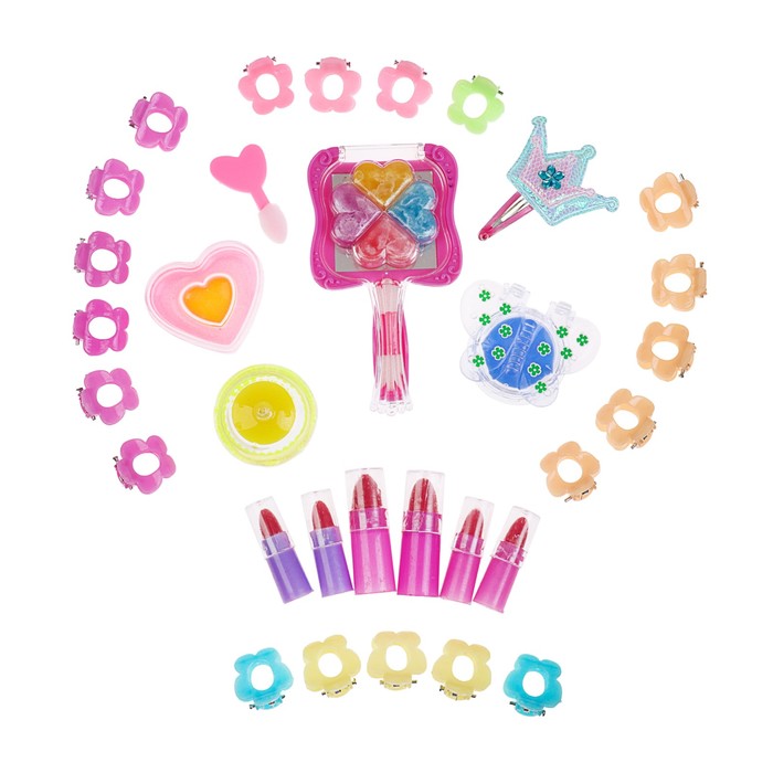 Набор косметики для девочки МИКС блеск д/губ 4шт,помада 6шт,заколки 21шт.аппликатор.