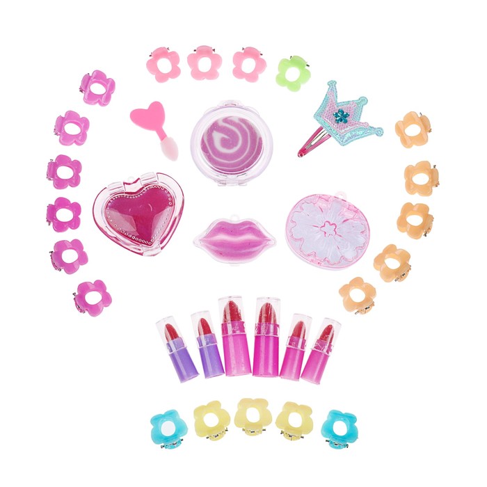 Набор косметики для девочки МИКС блеск д/губ 4шт,помада 6шт,заколки 21шт.аппликатор.