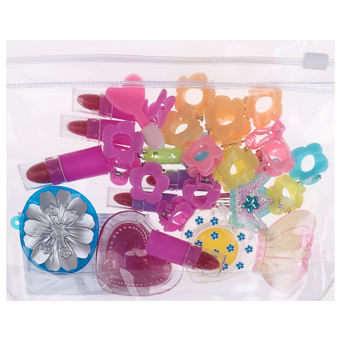 Набор косметики для девочки МИКС блеск д/губ 4шт,помада 6шт,заколки 21шт.аппликатор.