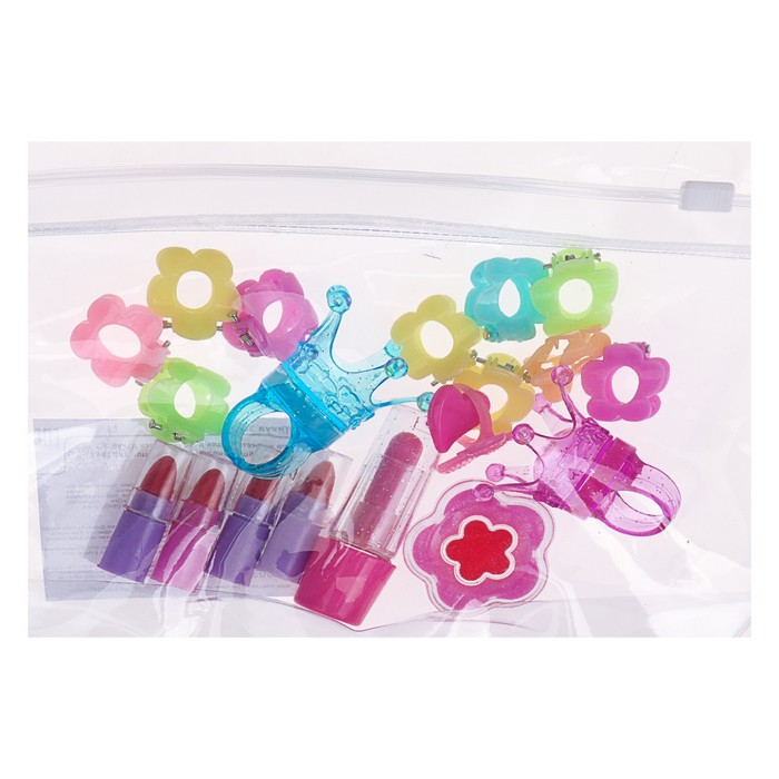 Набор косметики для девочки блеск д/губ 3 шт,помада 5шт,заколки 10шт.кольцо.