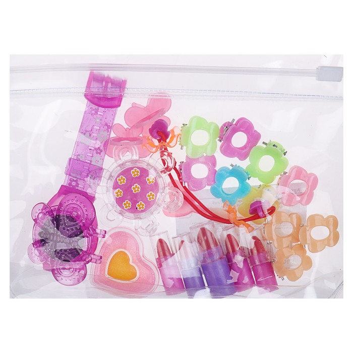 Набор косметики для девочки блеск д/губ 3шт,помада 5шт,заколки 10шт.кольцо 2шт.аппликатор.