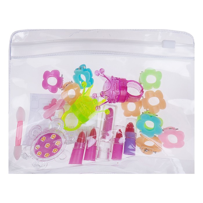 Набор косметики для девочки блеск д/губ 3 шт,помада 5шт,заколки 10шт.кольцо.аппликатор.