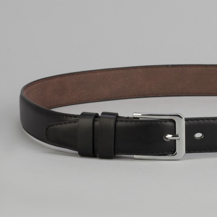 Ремень подростковый, гладкий, пряжка металл, цвет чёрный