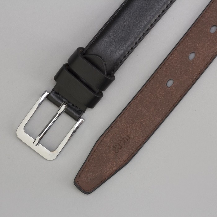 Ремень подростковый, гладкий, пряжка металл, цвет чёрный