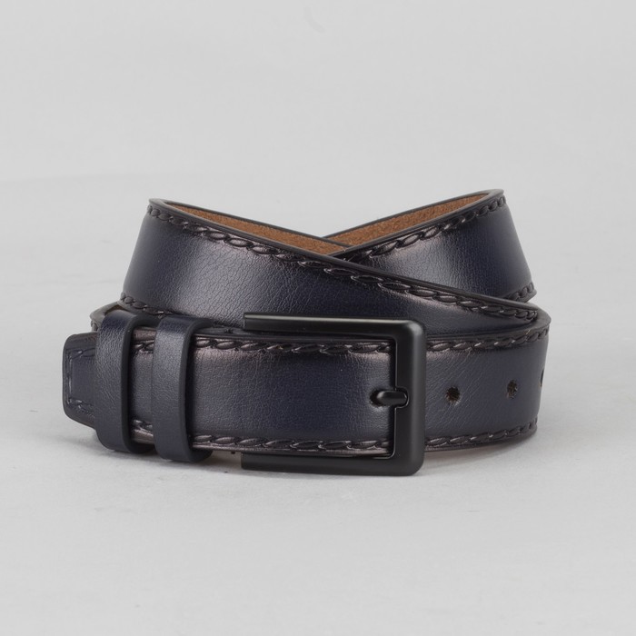 Ремень мужской, гладкий, пряжка тёмный металл, цвет синий